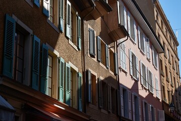 Obraz premium Townhouses in old town Vevey, Switzerland