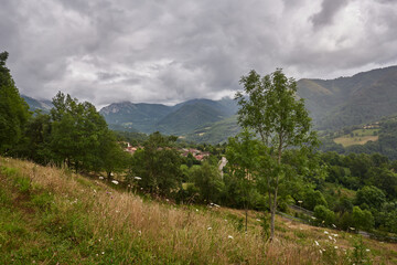 View of the town of Berrueñu (Berrueño) in the Asturian council of Teberga (Teverga). In the...