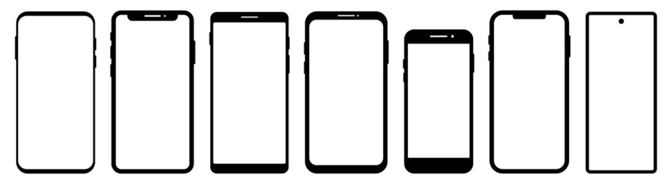 Vector Smartphone Mockup Collection. Different phone templates isolated on white. Elements for design