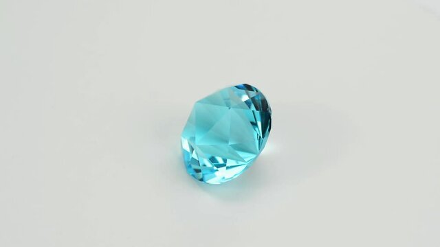 Natural swiss sky blue topaz. Round custom Russian cut, faceted, loupe clean - VVS,IF,FL. Heated, treated, irradiated, color enhanced. Full of sparkle semiprecious gemstone white background