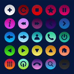 Icon set multi colored button in flat style. Easy editable vector isolated illustration.