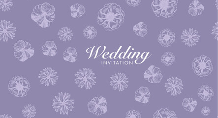 Wedding invitation. Flowers pattern Hand-drawn. Vector.