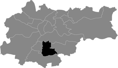 Black location map of the Krakovian Podgórze Duchackie district inside the Polish regional capital city of Krakow, Poland - obrazy, fototapety, plakaty