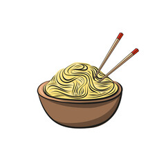 Chinese noodles drawn on white background. Hand-drawn vector illustration. Fast food.