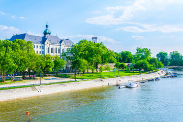 Bank of the raba river in the hungarian city gyor