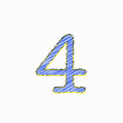 number 4 four, sewing blue thread, editable vector