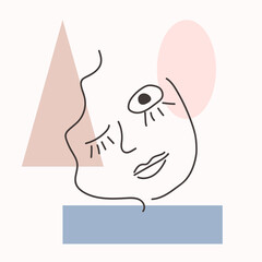 Abstract Woman face one line drawing. Portret minimalistic style. Continuous line.