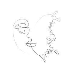 abstract face with butterfly one line drawing. Portret minimalistic style