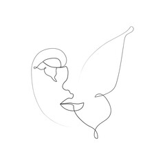 abstract face with butterfly one line drawing. Portret minimalistic style