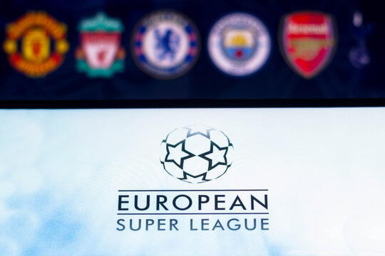 April 20, 2021, Brazil. In this photo illustration the European Super League logo seen displayed on a smartphone screen.