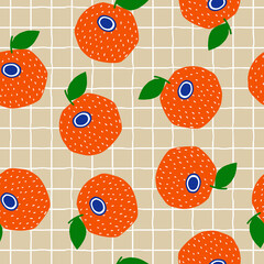 Seamless pattern with funny fruit. Cartoon trendy print. Vector hand drawn illustration.