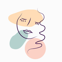 Women's portraits. Female abstract hand-drawn modern portrait, silhouettes of fashionable girls, modern posters with female face.