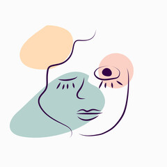 Women's portraits. Female abstract hand-drawn modern portrait, silhouettes of fashionable girls, modern posters with female face.