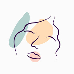 Women's portraits. Female abstract hand-drawn modern portrait, silhouettes of fashionable girls, modern posters with female face.