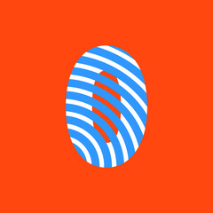 number 0 texture of curved lines in white and blue on orange background for party, editable vector