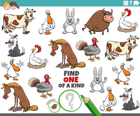 one of a kind game for children with cartoon farm animals