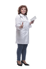 Fototapeta premium in full growth. female doctor with a digital tablet.