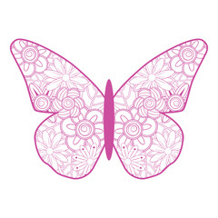 Decorative butterfly, graphic style, hand drawn, black and white isolated vector illustration