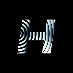 Capital letter H with metallic texture on black background, editable vector