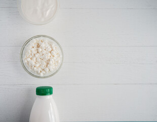 milk products on white background space for text