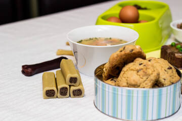 Bowl of natural raw dog food 