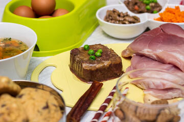 Bowl of natural raw dog food 