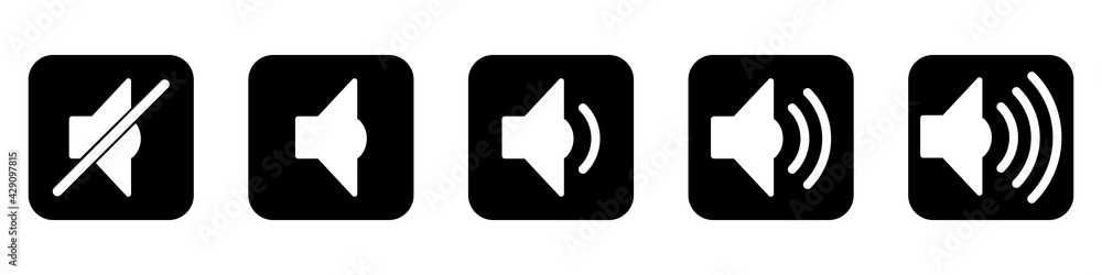 Wall mural volume button. set of icons of different volume levels. vector illustration.