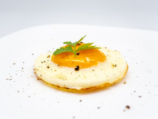 fried egg on a white plate as the background