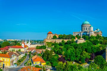 View of the Esztergom Basilica from the Saint Thomas chapel hill, Hungary