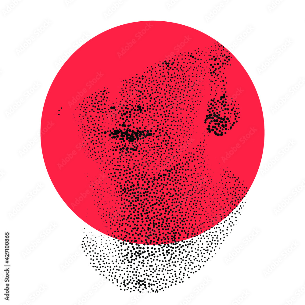 Poster 3d ancient sculpture made or dots and particles.