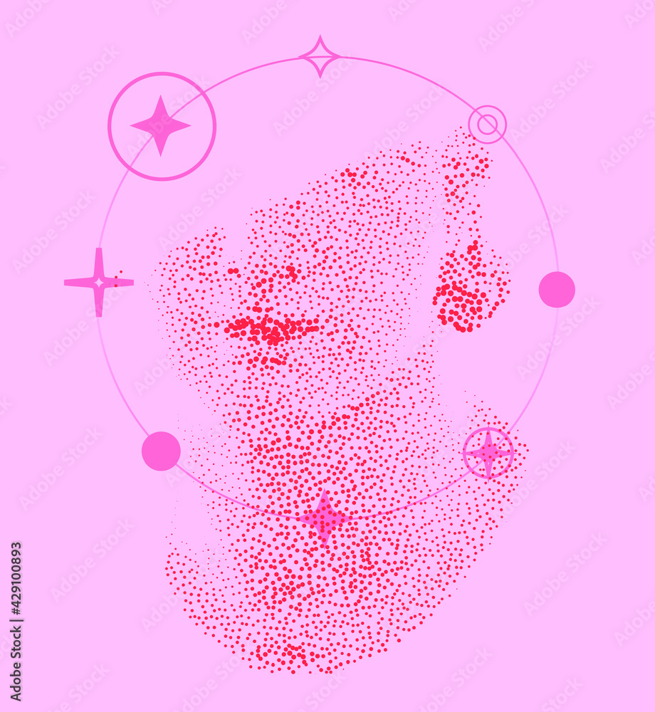 Poster 3d ancient sculpture made or dots and particles.