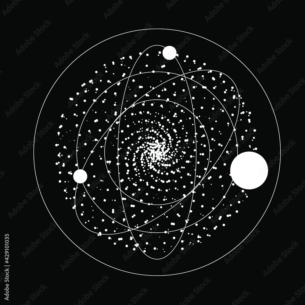 Poster An abstract orb composed of dots and particles. Vector illustration of a sphere.