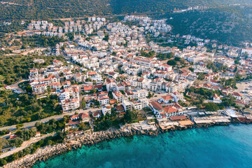 Fototapeta premium Kas resort town in Turkey on Mediterranean seacoast. Aerial view