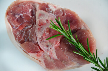 pieces of raw pork steaks, for cooking,on white background. Concept of food preparation. Separated on white background.