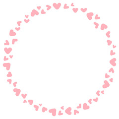 Round Heart Frame. Different sized, lovely pink vector graphic. Romantic isolated wreath icon.