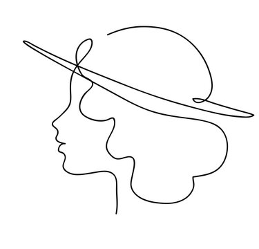recommend clip art: Woman profile with long hair. Portrait female beauty concept. Continuous line drawing vector illustration