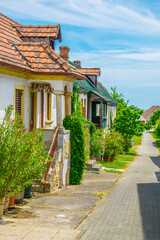 typical whitewashed houses in morbisch am see town in Austria.