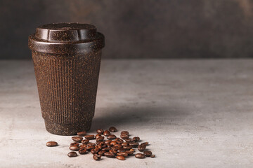 Reusable coffee cup, coffee beans