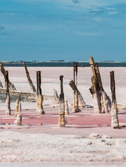 Historical remains of old salt exploitation, Salinas Grande, La Pampa, Argentina.