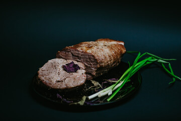 baked pork meat Oven baked pork with mushrooms