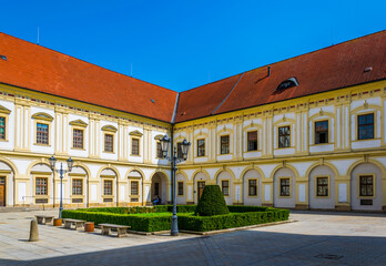 courtyard of a military hospital situated in the former hradisko monastery near Olomouc, Czech...