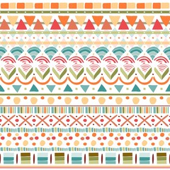 Seamless pattern with colorful ornament on white background. Print for fabric in boho style. Vector design.