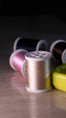 closeup of multiple sewing thread