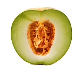 Fresh melon pieces isolated on white background