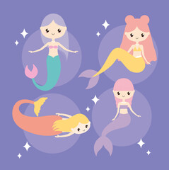 four cute mermaids