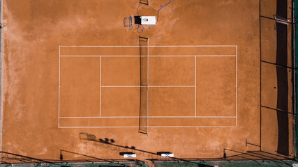 Tennis Clay Court. View from the bird's flight. Aerial photography