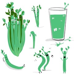 Celery illustration. Fun celery characters - 429109270
