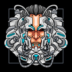 Cyberpunk head robot mascot.  esport logo design