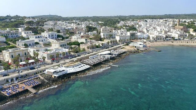 Aerial view, Flight at Santa Maria di Leuca with harbor, Lecce province, Salento peninsula, Apulia, Italy