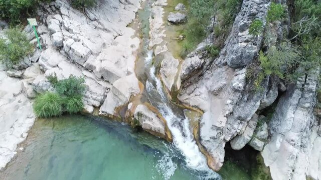 drone view of the Borosa riverbed and natural pools. In Cazorla, Spain